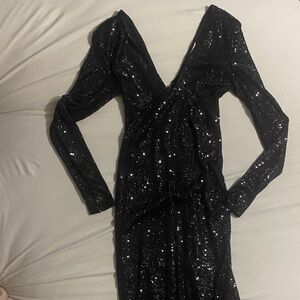 Abercrombie & Fitch Black Sequin Long-Sleeve V-Neck Dress